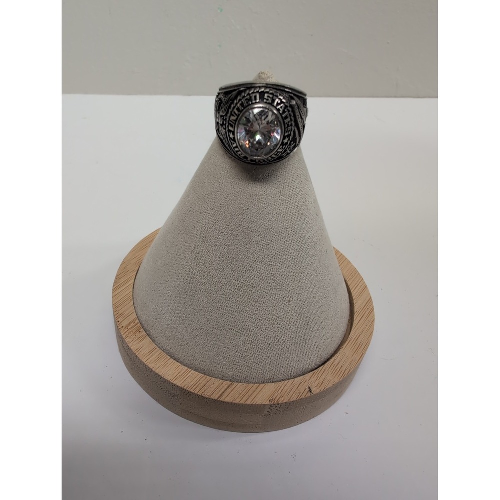United States Air Force Military April Clear CZ Birthstone Men Ring Size 11